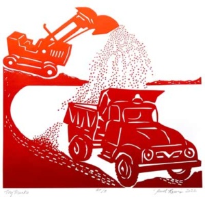 October page of Southern Arts Society 2023 calendar - “Toy Trucks” by Jewel Reavis.
