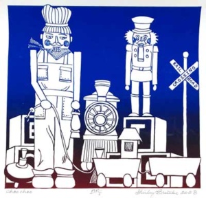 December page of Southern Arts Society 2023 calendar - “Choo Choo” by Shirley Brutko.