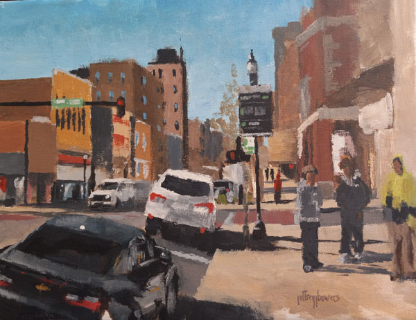 scene of down town Gastonia in summer.