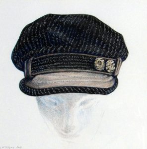 pageboy cap rendered in colored pencil