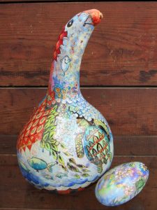 gourd decorated in colored pencil