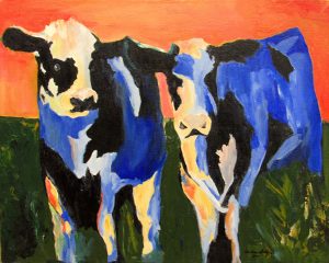 2 blue cows