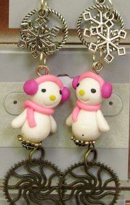 pink and white snowgirl earrings