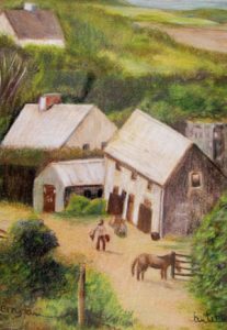 rural village rendered in colored pencil