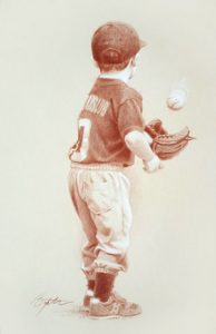 baseball boy rendered in colored pencil