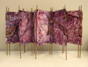 hand-made accordion fold art book with purple hand-made paper by Amber Blackwood