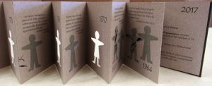 accordion-style art book with cutwork of simplified human figures by Karen Bean