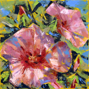 Painting of a red hibiscus by artist Rosie Little.