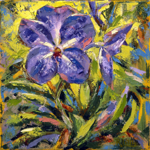 Painting of a purple flower by artist Rosie Little